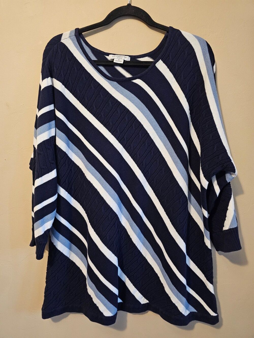Liz Claiborne Shirt Womens Size 1X blue/white Striped Long Sleeve top knit